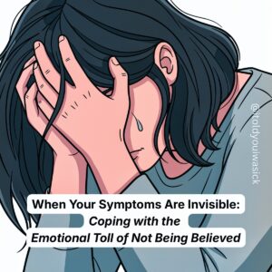 Graphic of a dark-haired woman in a grey sweatshirt holding her heads in hands and crying